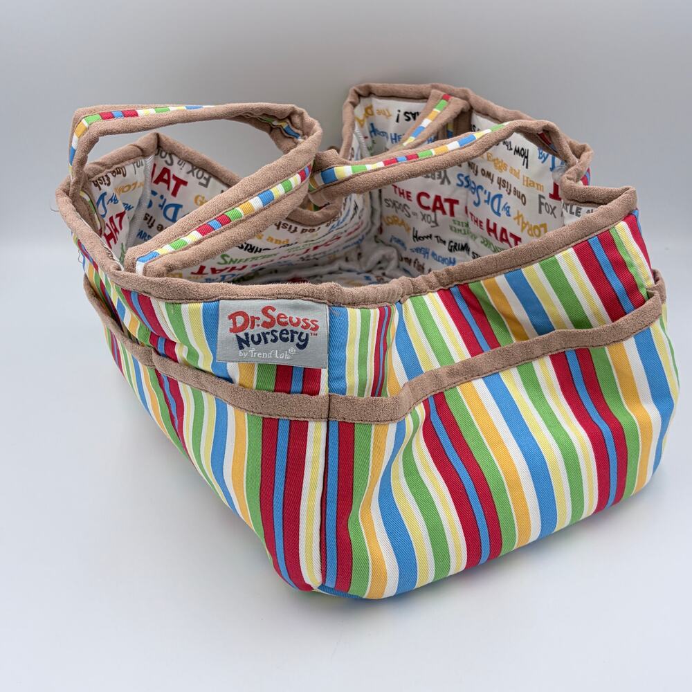Dr. Seuss by Trend Lab Nursery Storage Caddy Bag Striped Fabric w/Handles